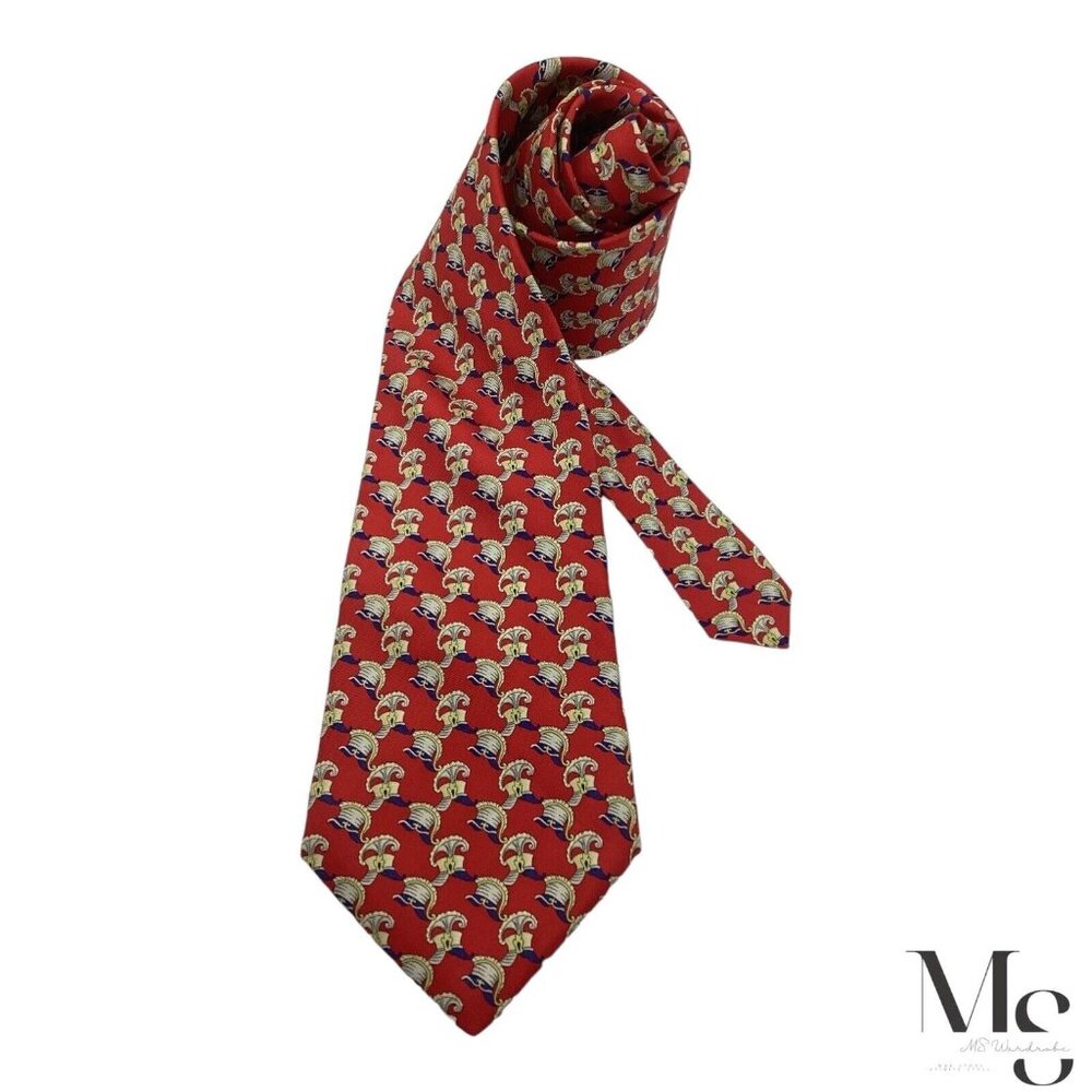 THE METROPOLITAN MUSEUM OF ART Red Royal Knight Helmet Silk Tie W:3.75" EX COND